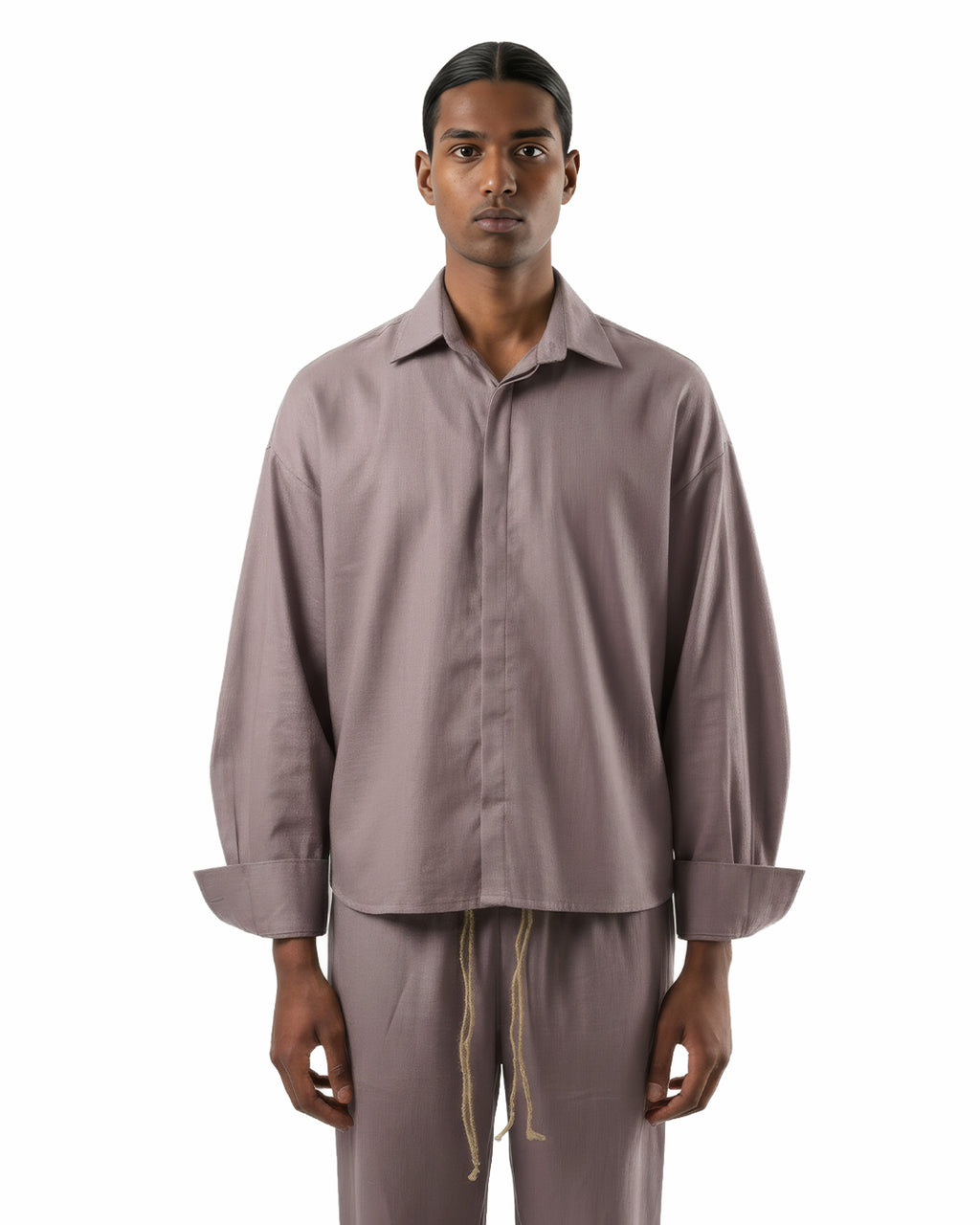 Studio Drape Shirt in Pale Mocha