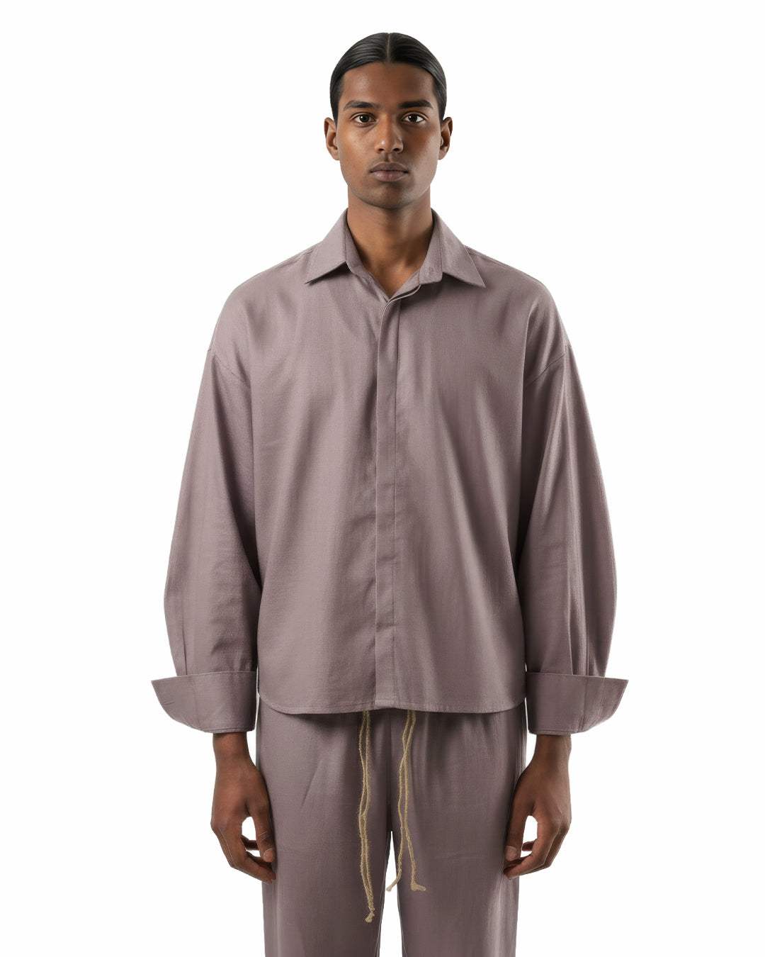 Studio Drape Shirt in Pale Mocha