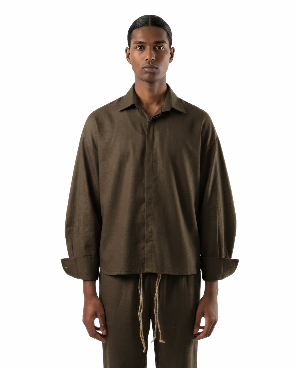 Studio Drape Shirt in Dried Moss