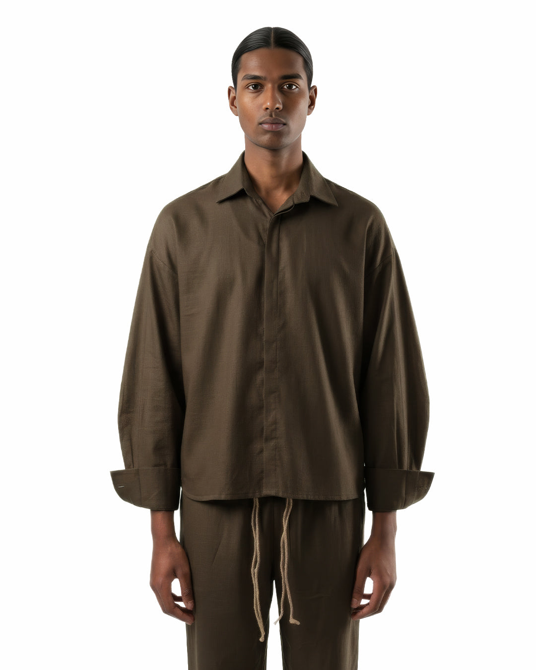 Studio Drape Shirt in Dried Moss
